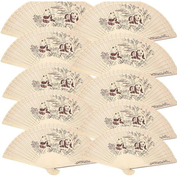 10 Double Sided Wooden Asian Panda Print Design Hand Fans Party Decoration Gift 